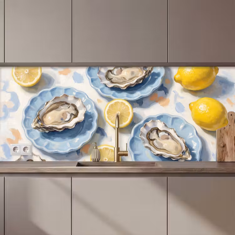 Keuken achterwand - Eten - Oesters - Citroenen - Modern - Geel — 1