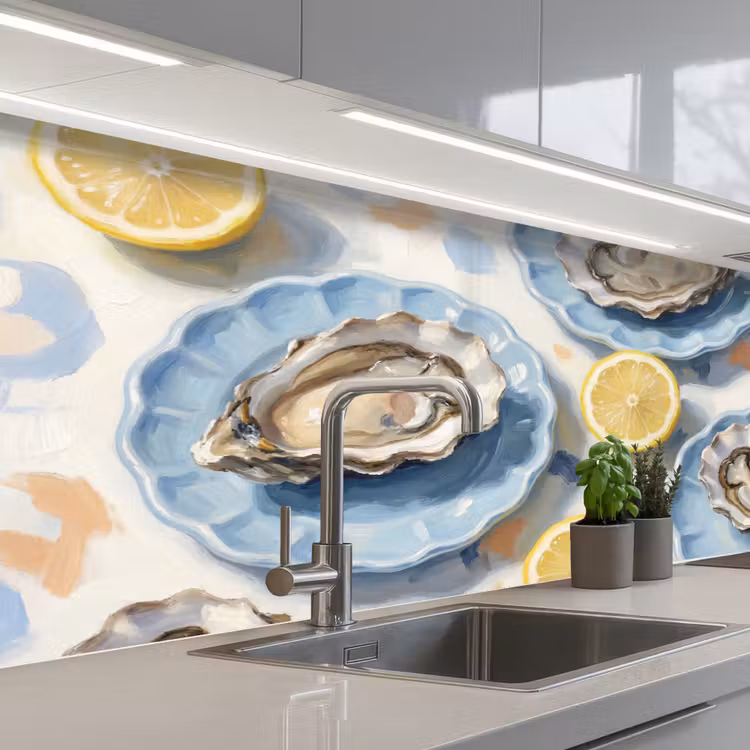Keuken achterwand - Eten - Oesters - Citroenen - Modern - Geel — 2