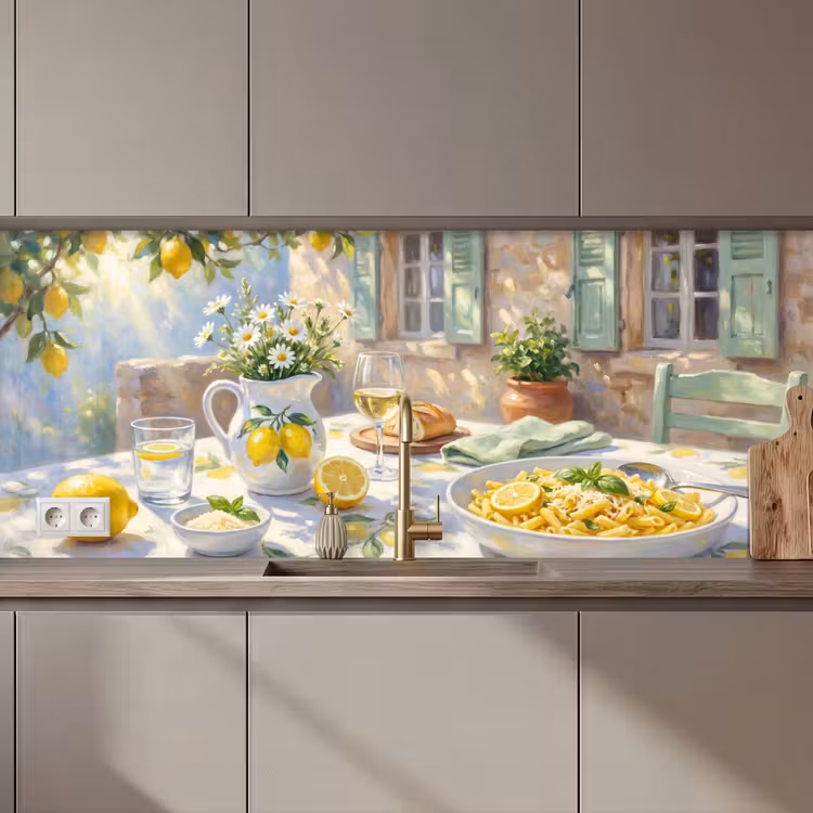 Keuken achterwand - Eten - Terras - Zomer - Geschilderd - Geel — 1