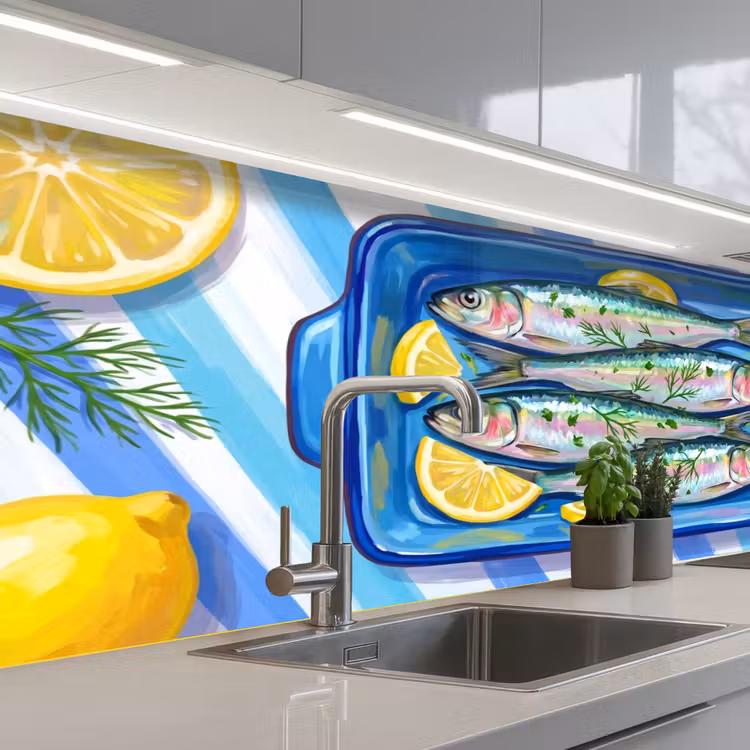 Keuken achterwand - Vis - Citroen - Kruiden - Eten - Blauw — 2