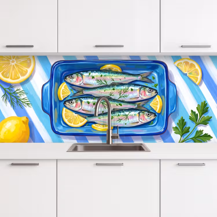 Keuken achterwand - Vis - Citroen - Kruiden - Eten - Blauw — 4