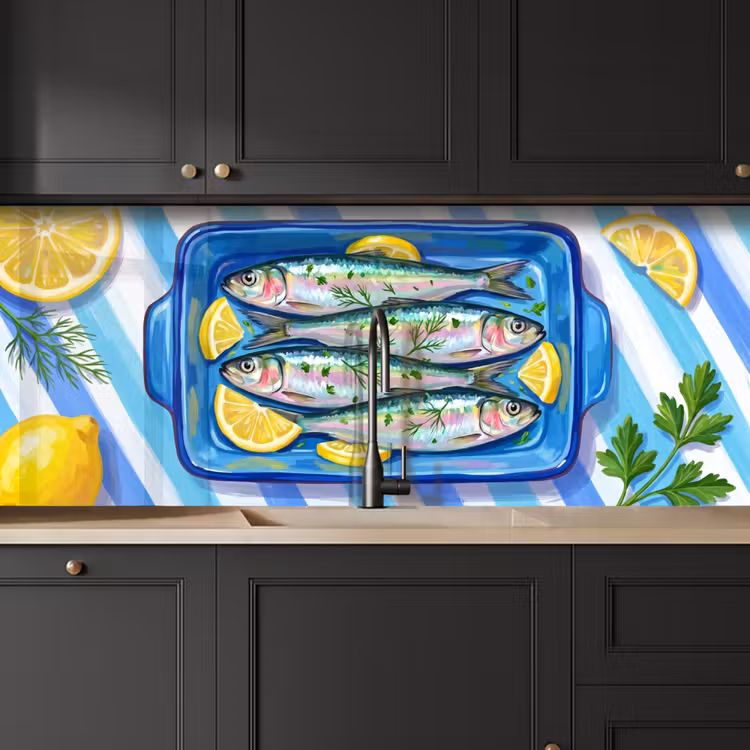 Keuken achterwand - Vis - Citroen - Kruiden - Eten - Blauw — 6