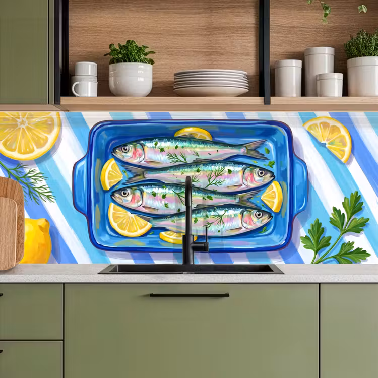 Keuken achterwand - Vis - Citroen - Kruiden - Eten - Blauw — 8