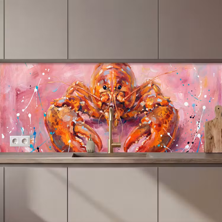 Keuken achterwand - Zeeleven - Kreeft - Spatters - Abstract - Roze — 1