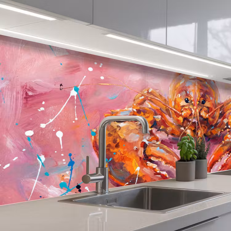 Keuken achterwand - Zeeleven - Kreeft - Spatters - Abstract - Roze — 2