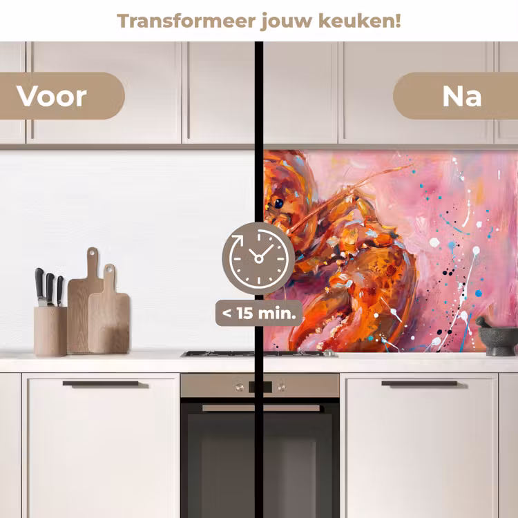Keuken achterwand - Zeeleven - Kreeft - Spatters - Abstract - Roze — 3