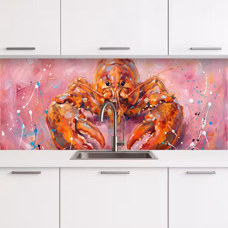 Keuken achterwand - Zeeleven - Kreeft - Spatters - Abstract - Roze — 4