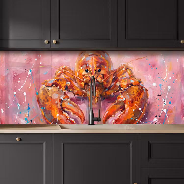 Keuken achterwand - Zeeleven - Kreeft - Spatters - Abstract - Roze — 6
