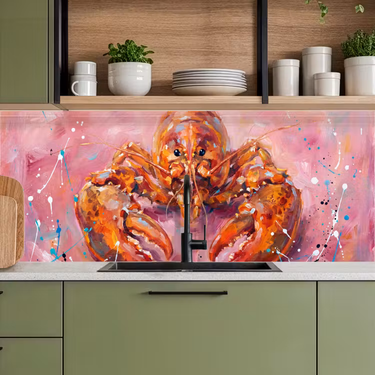Keuken achterwand - Zeeleven - Kreeft - Spatters - Abstract - Roze — 8