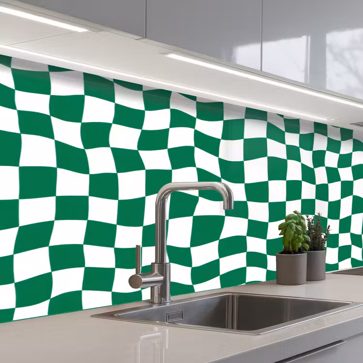Keuken achterwand - Schaakbord - Golvend - Groen — 2