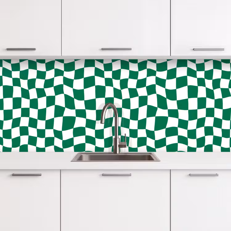 Keuken achterwand - Schaakbord - Golvend - Groen — 4