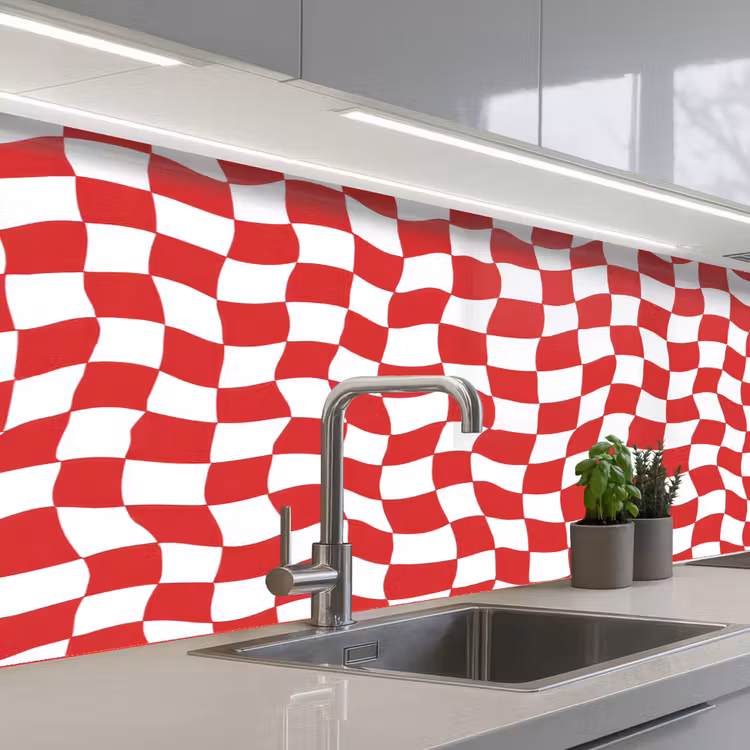 Keuken achterwand - Golvend - Patroon - Rood — 2