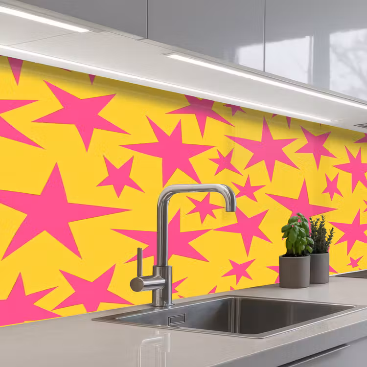 Keuken achterwand - Sterren - Patroon - Roze - Geel — 2