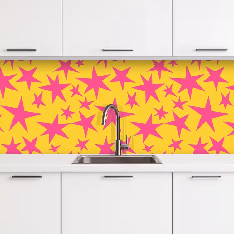 Keuken achterwand - Sterren - Patroon - Roze - Geel — 4