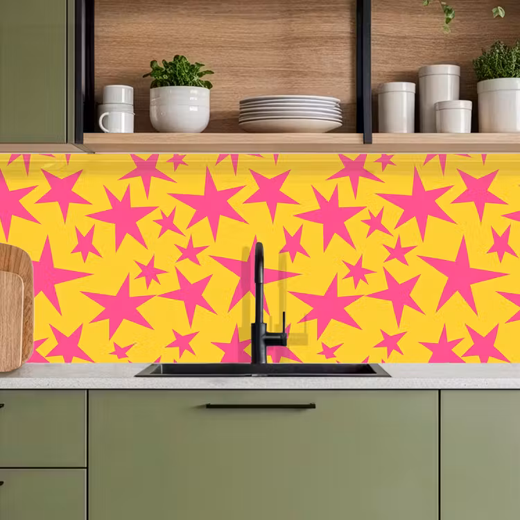 Keuken achterwand - Sterren - Patroon - Roze - Geel — 8