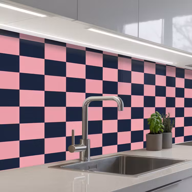 Keuken achterwand - Traditioneel - Patroon - Blauw - Roze — 2