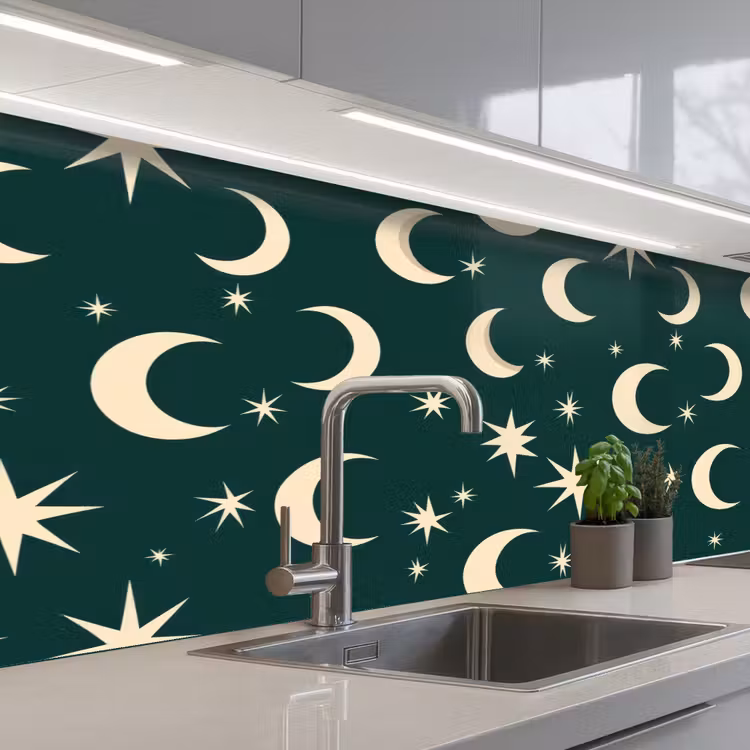 Keuken achterwand - Manen - Sterren - Groen — 2