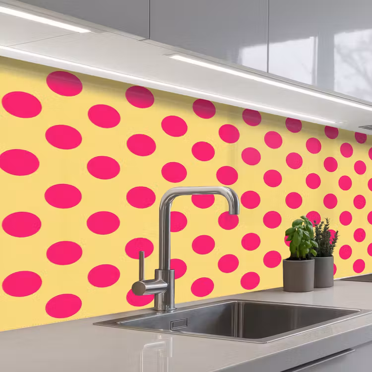 Keuken achterwand - Roze - Stippen - Geel — 2