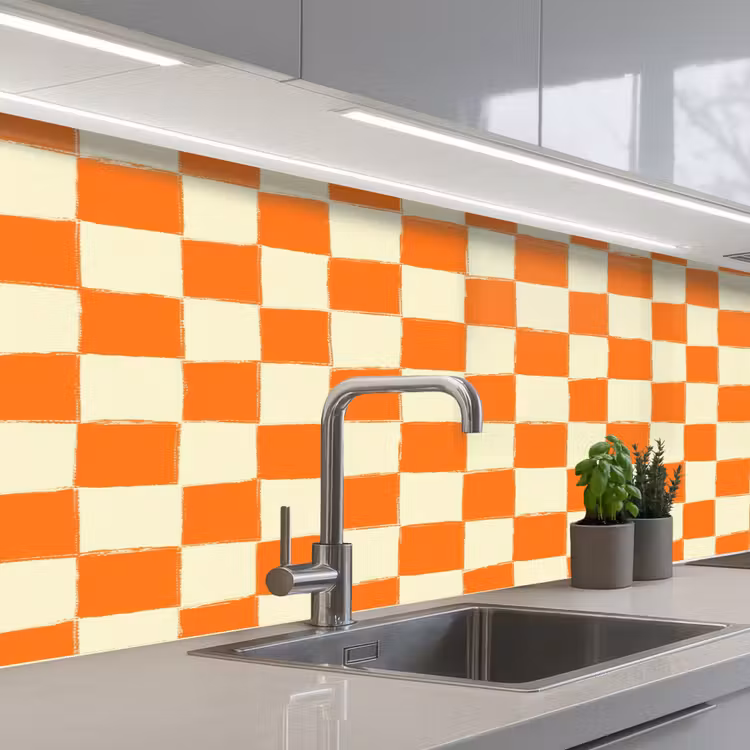 Keuken achterwand - Schaak - Patroon - Oranje — 2