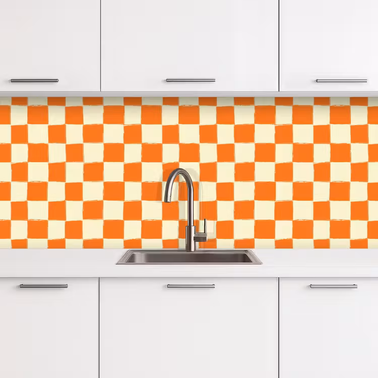 Keuken achterwand - Schaak - Patroon - Oranje — 4