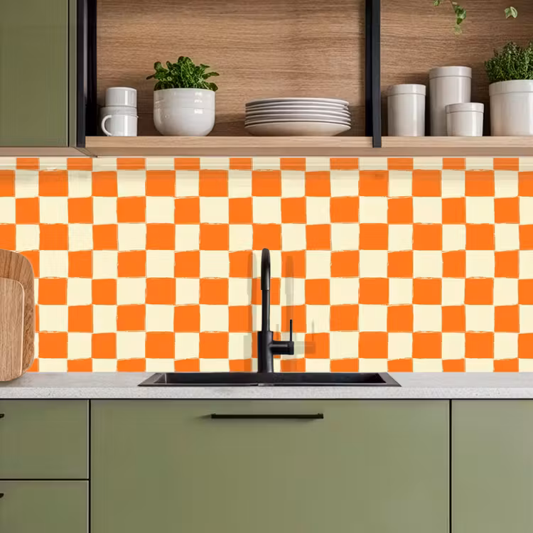 Keuken achterwand - Schaak - Patroon - Oranje — 8