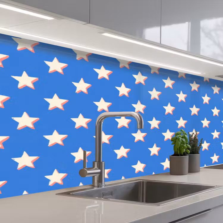 Keuken achterwand - Sterren - Patroon - Blauw — 2
