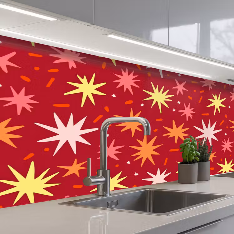Keuken achterwand - Sterren - Speels - Rood — 2