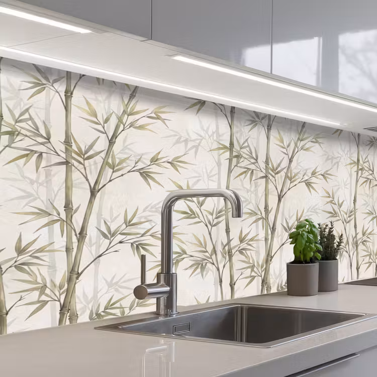 Keuken achterwand - Bamboe - Bladeren - Natuur - Aquarel - Groen — 2