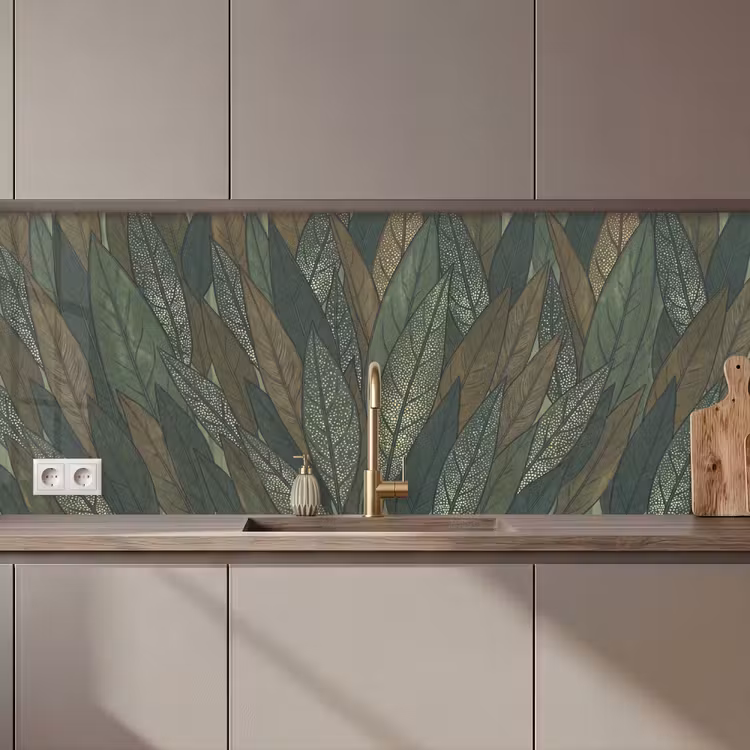Keuken achterwand - Bladeren - Patroon - Gestippeld - Natuur - Groen — 1