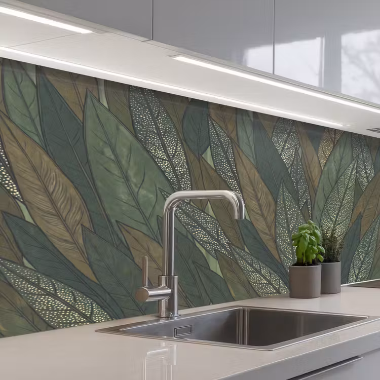 Keuken achterwand - Bladeren - Patroon - Gestippeld - Natuur - Groen — 2