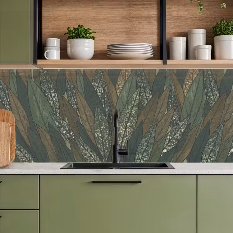 Keuken achterwand - Bladeren - Patroon - Gestippeld - Natuur - Groen — 8