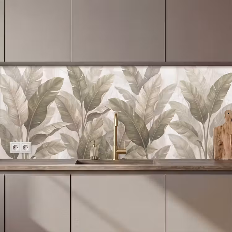 Keuken achterwand - Bladeren - Tropisch - Natuur - Abstract - Beige — 1