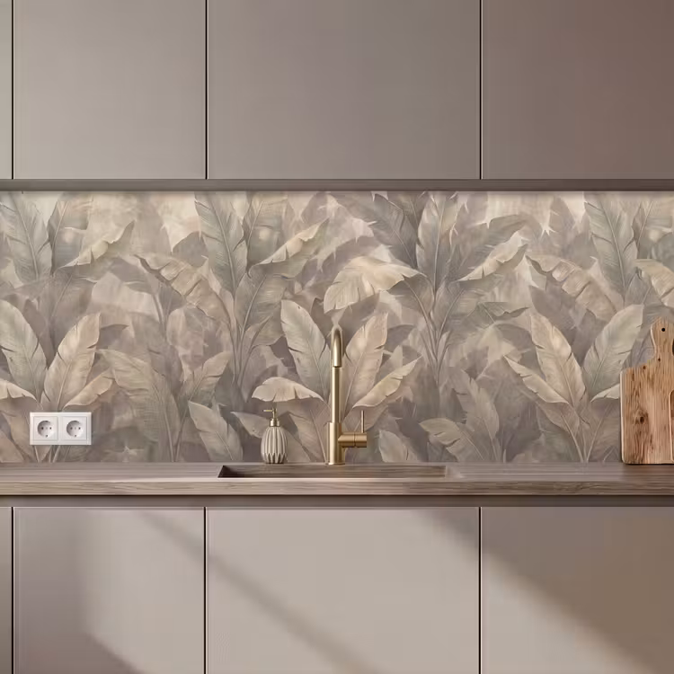 Keuken achterwand - Bladeren - Tropisch - Natuur - Modern - Beige — 1