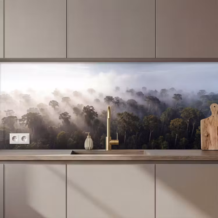 Keuken achterwand - Bos - Mist - Natuur - Groen — 1