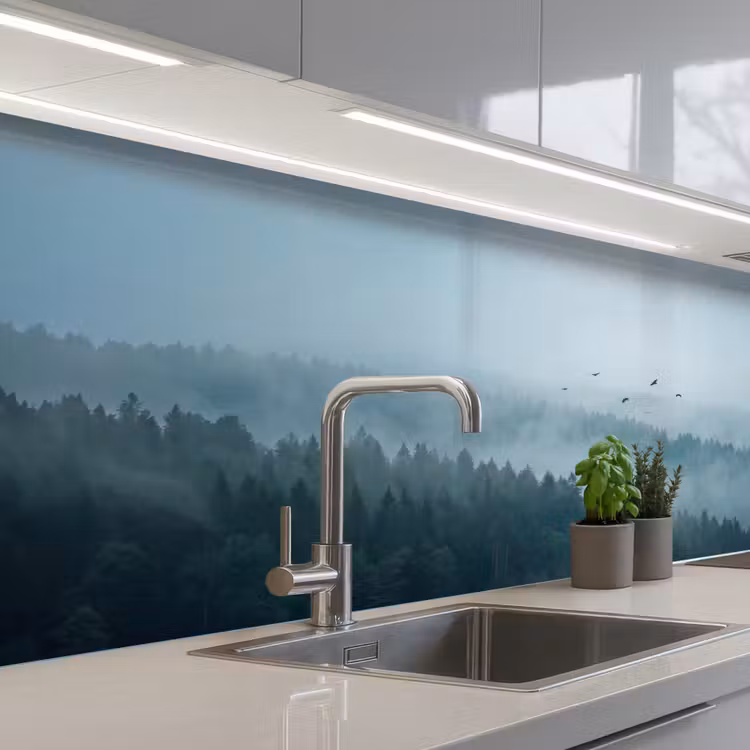 Keuken achterwand - Bos - Mist - Vogels - Natuur - Groen — 2