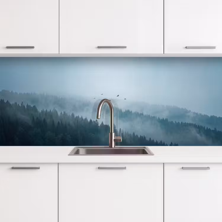 Keuken achterwand - Bos - Mist - Vogels - Natuur - Groen — 4