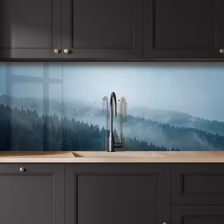 Keuken achterwand - Bos - Mist - Vogels - Natuur - Groen — 6