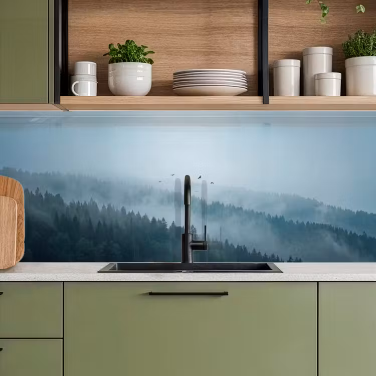 Keuken achterwand - Bos - Mist - Vogels - Natuur - Groen — 8
