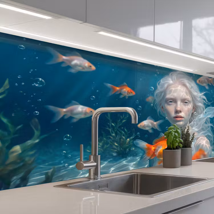 Keuken achterwand - Mens - Onderwater - Vis - Modern - Blauw — 2