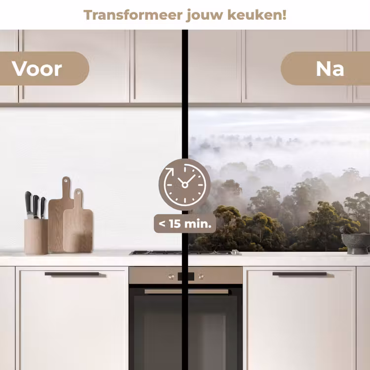 Keuken achterwand - Natuur - Mist - Bos - Ochtend - Goud — 3