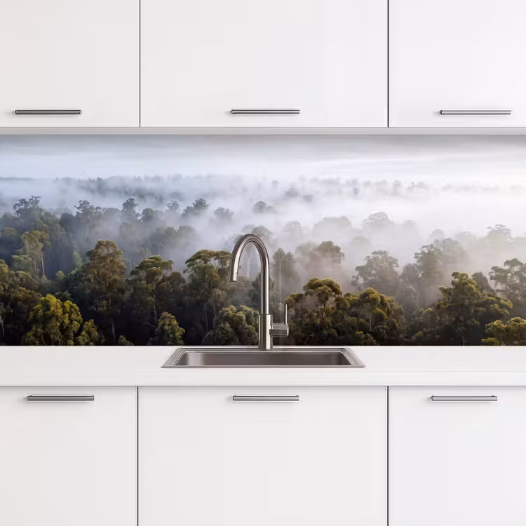 Keuken achterwand - Natuur - Mist - Bos - Ochtend - Goud — 4