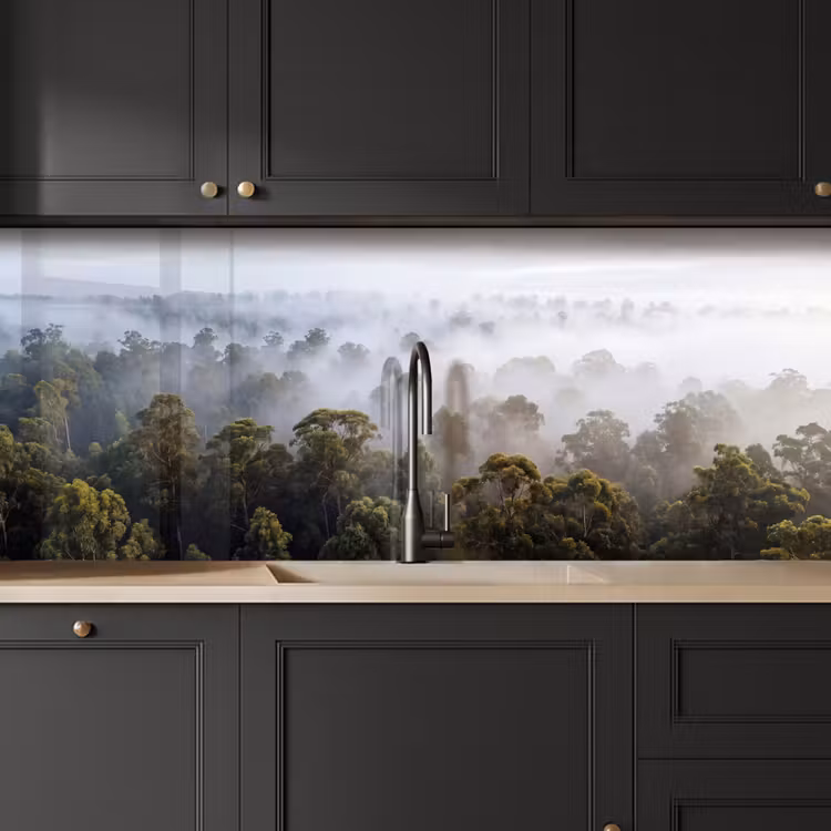 Keuken achterwand - Natuur - Mist - Bos - Ochtend - Goud — 6
