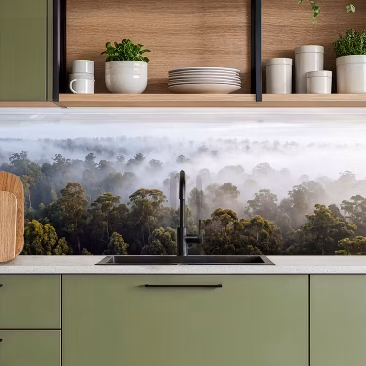 Keuken achterwand - Natuur - Mist - Bos - Ochtend - Goud — 8