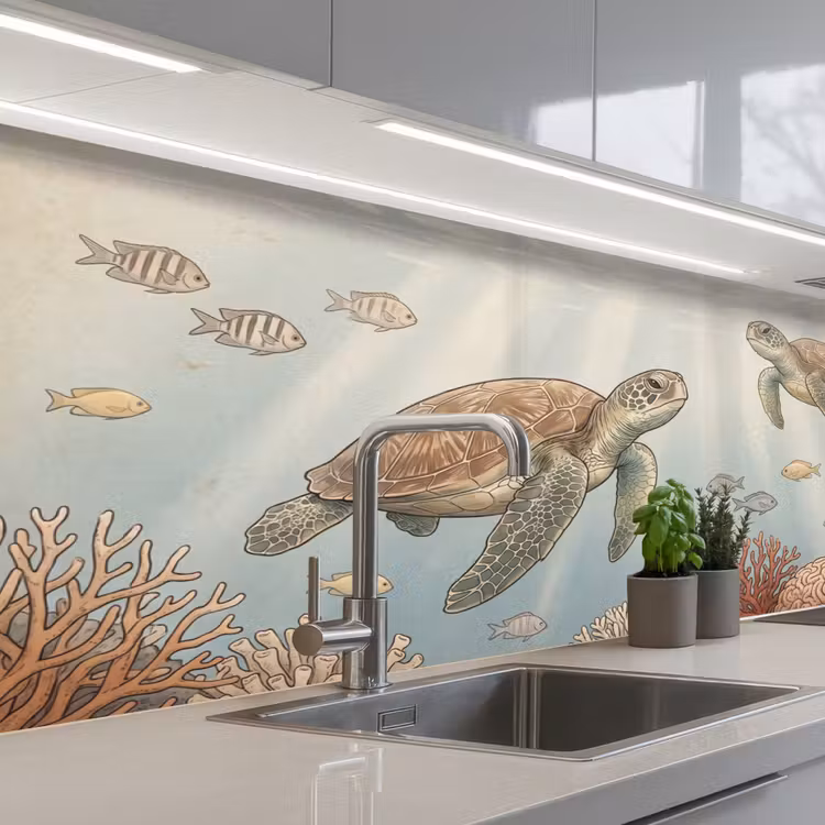 Keuken achterwand - Schildpad - Onderwater - Natuur - Illustratie — 2