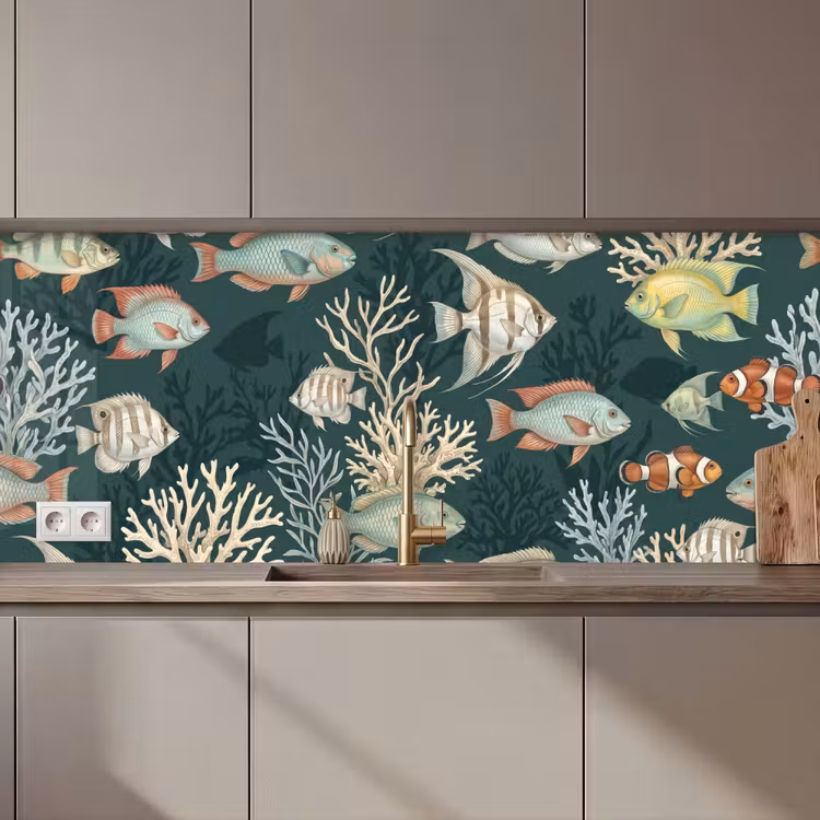 Keuken achterwand - Vis - Koraal - Onderwater - Illustratie — 1