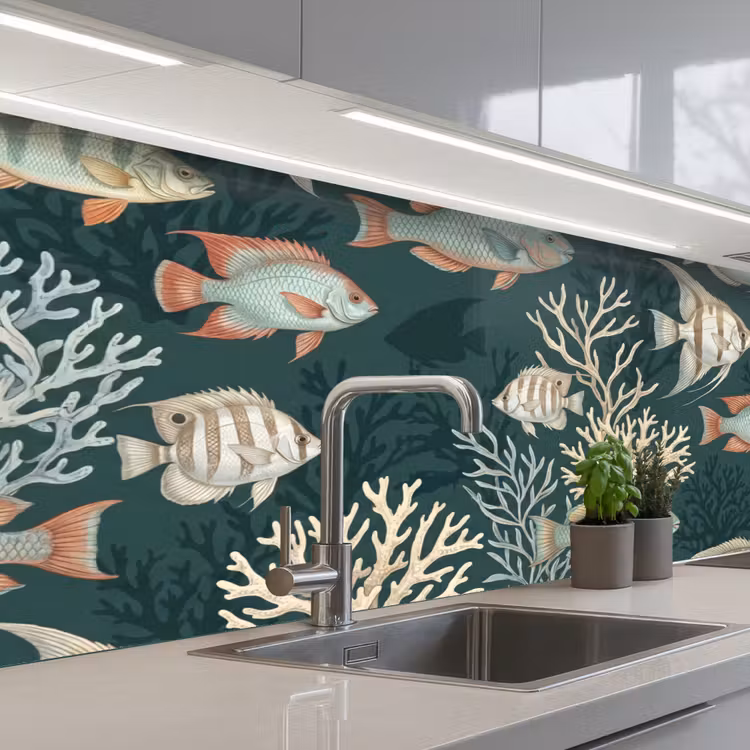 Keuken achterwand - Vis - Koraal - Onderwater - Illustratie — 2