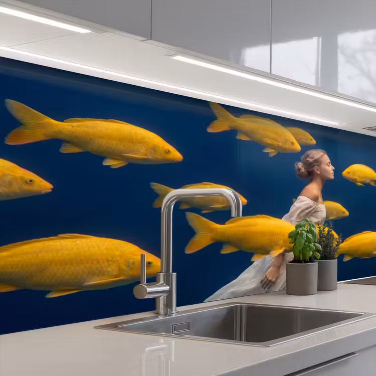 Keuken achterwand - Vrouw - Vis - Water - Natuur - Geel — 2