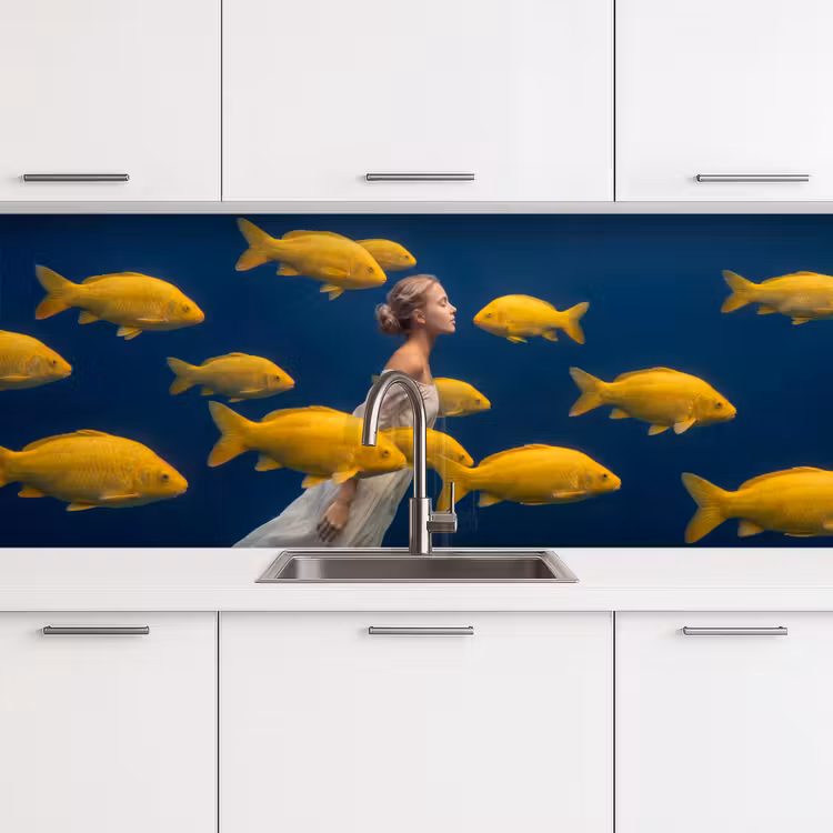 Keuken achterwand - Vrouw - Vis - Water - Natuur - Geel — 4