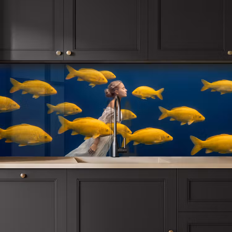 Keuken achterwand - Vrouw - Vis - Water - Natuur - Geel — 6