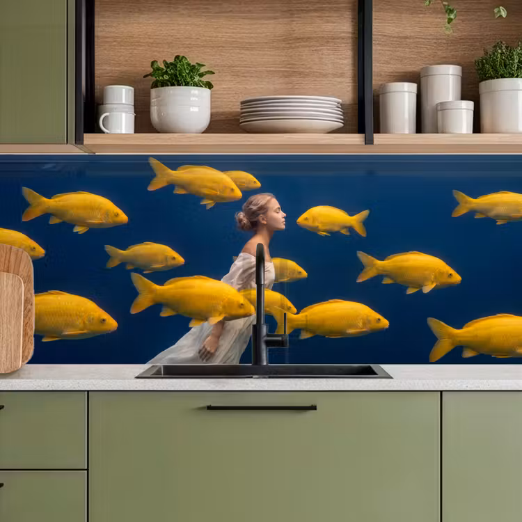 Keuken achterwand - Vrouw - Vis - Water - Natuur - Geel — 8